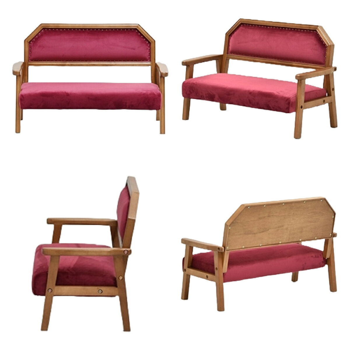 キッズソファ ペットソファ 座面高22cm 幅76cm ベロア生地 ラブソファ BOJAWS ( ソファ レトロ調 アンティーク調 ベロア 高級感 お姫様 スタッズ 木製フレーム ミニサイズ 小さい 子供 キッズ ペット )【3980円以上送料無料】 [2]