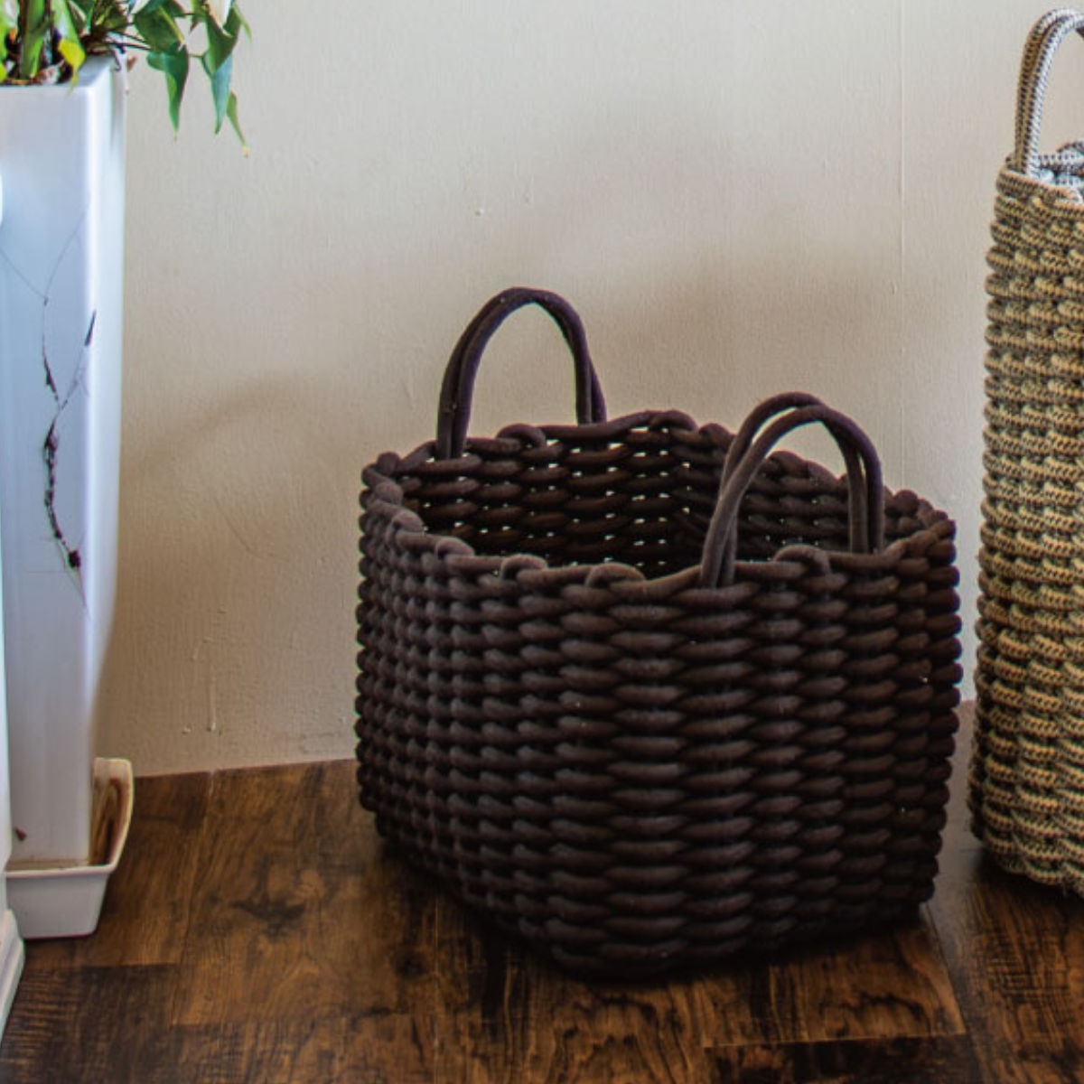 かご コットンロープバスケット スクエア 収納 バスケット 幅35×奥行25×高さ25cm （ ロープストレージ ..