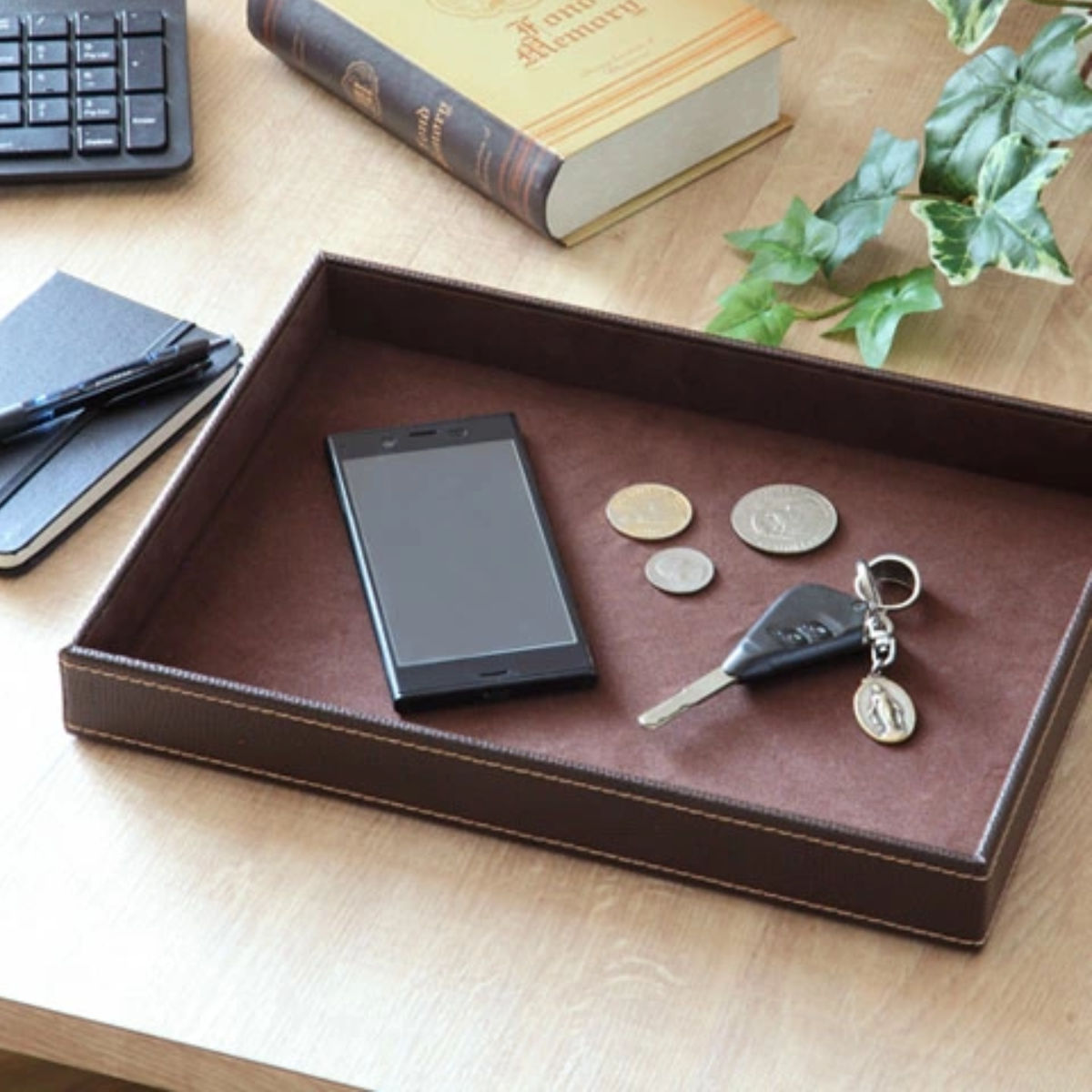 小物トレー 長方形 トレー レザー風 キャッシュトレー 幅33×奥行24×高さ4cm ( 小物入れ トレイ 卓上トレー アクセサリートレイ ペン めがね メガネ...