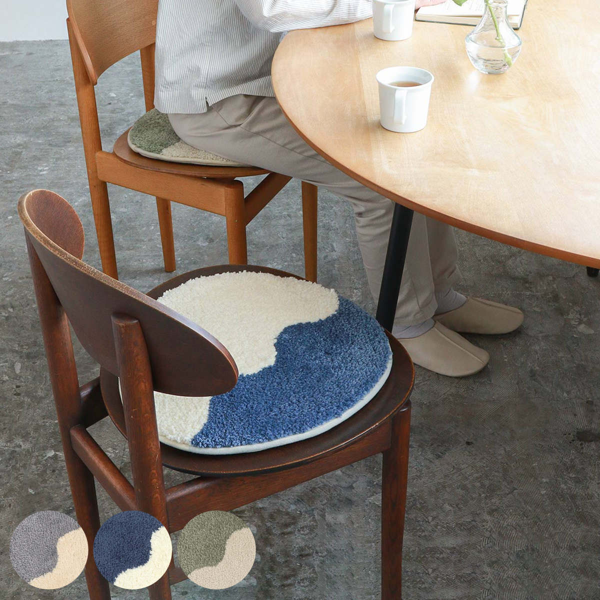 チェアパッド キャンパスタフトチェアパッドウェーブ 洗える （ 丸 低反発 洗濯可 マット 滑り止め付き 座布団 かわいい 35cm 丸洗いOK シートクッション円形 ラグ 椅子用 チェア ダイニングチェア インテリア パッド おしゃれ ）【3980円以上送料無料】