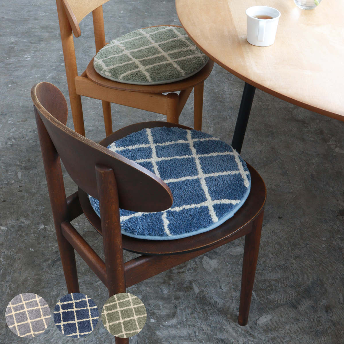 チェアパッド キャンパスタフトチェアパッドチェック 洗える （ 丸 低反発 洗濯可 マット 滑り止め付き 座布団 かわいい 35cm 丸洗いOK シートクッション円形 ラグ 椅子用 チェア ダイニングチェア インテリア パッド おしゃれ ）【3980円以上送料無料】