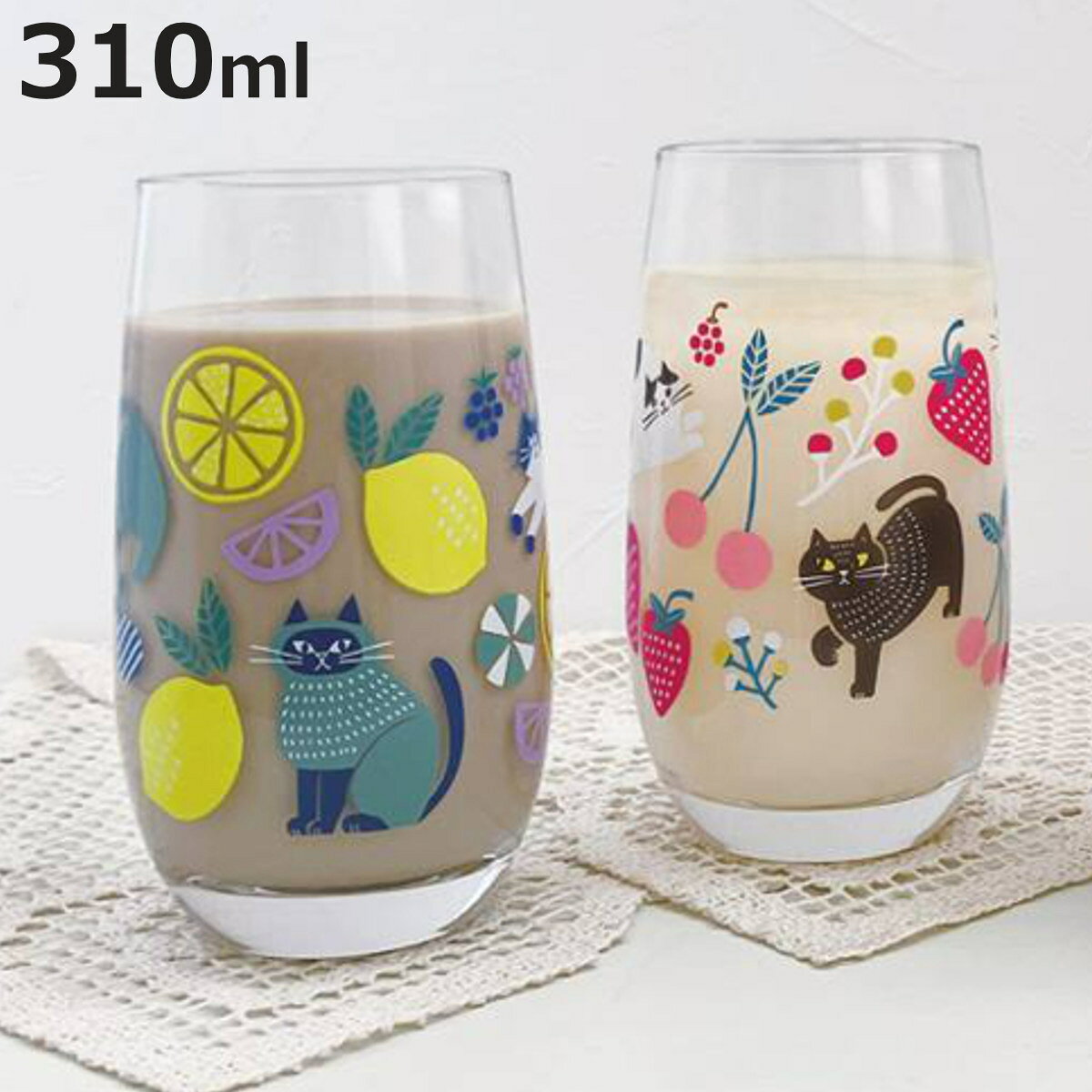 グラス fikalyckaグラス L （ 310ml コップ タンブラー 食器 ガラス 北欧風 北欧 ねこ ネコ 猫 花 フラワー ）【3980円以上送料無料】 colorfulbox-10201723 お弁当グッズのカラフルボックス パッケージ画像