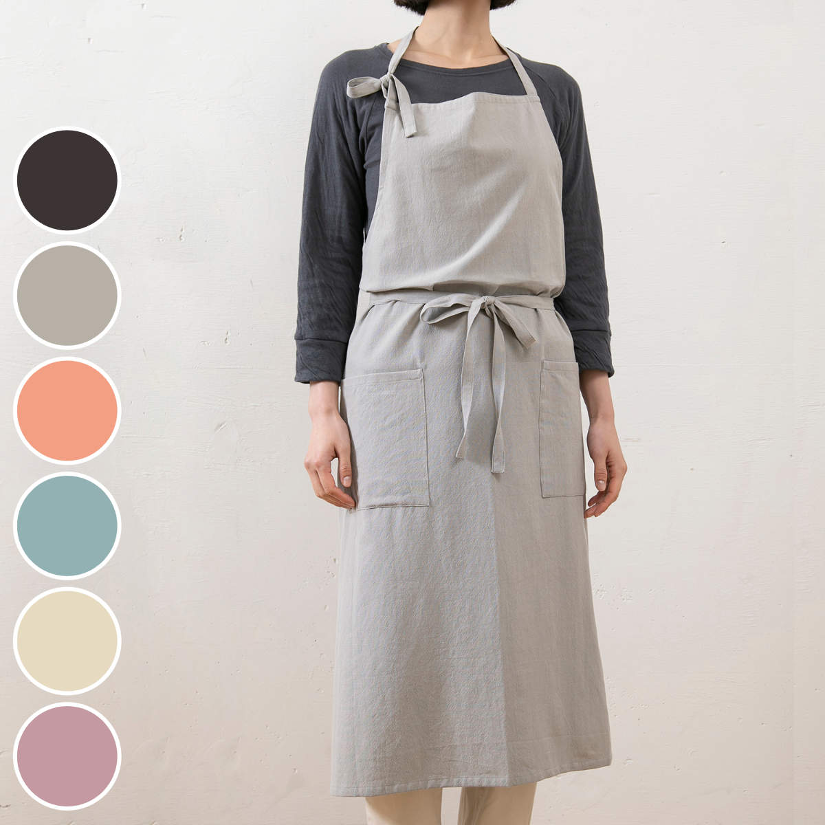 エプロン atelier Nuuit ウォッシュドコットンライト フルプエプロン （ キッチンエプロン 胸当てエプ..