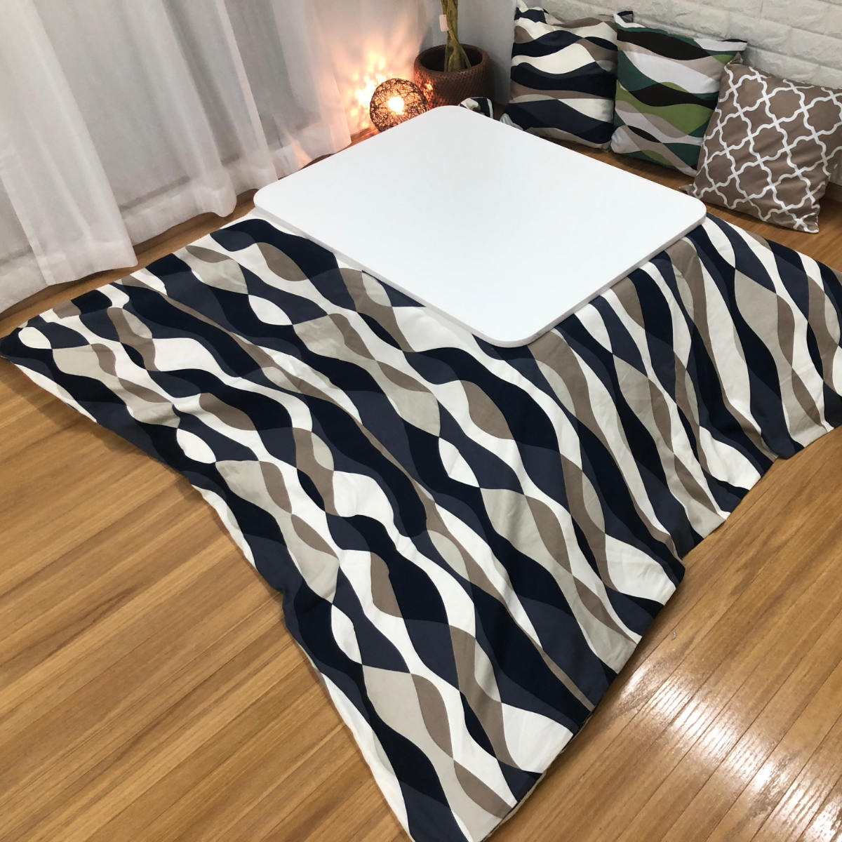 こたつ布団カバー 200×200cm 正方形 ウェーブ 綿100% 日本製 ( 送料無料 こたつ布団 カバー コタツ布団 洗える コタツ布団カバー こたつカバー コタツカバー ウェーブ モダン 北欧風 おしゃれ 国産 紐付き 洗濯 ) 【3980円以上送料無料】 [3]