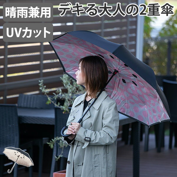 傘 晴雨兼用 逆さに開く2重傘 circus Dot サーカス 長傘 二重傘 （ カサ かさ 雨傘 日傘 アンブレラ UV対策 通勤 通学 洋傘 晴雨傘 2重構造 2重傘 逆開き傘 逆さ傘 さかさま傘 逆傘 レイングッズ ）【3980円以上送料無料】