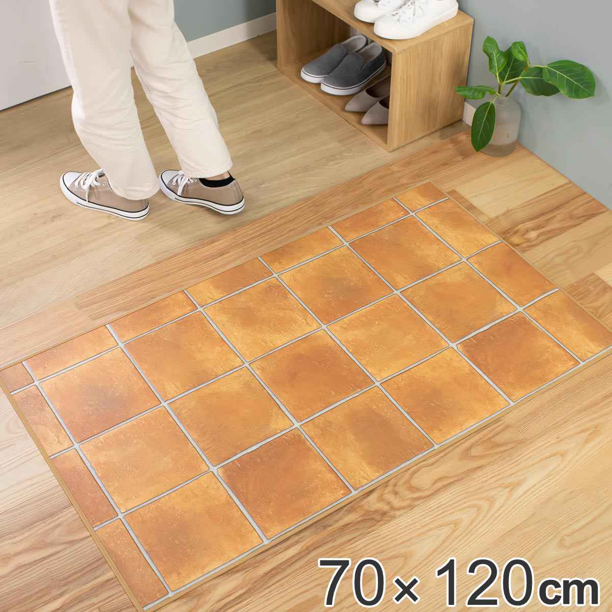 玄関マット 室内用 70×120cm テラコッタ 撥水加工 （ 送料無料 玄関 マット 屋内 拭ける 室内 厚さ5mm キッチン 撥水 防水 抗菌 防カビ 滑り止め おしゃれ タイル調 汚れ 拭き取り インテリア キッチンマット ） 【3980円以上送料無料】