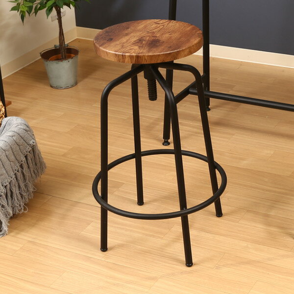 スツール 高さ60〜69cm バースツール 椅子 カウンターチェア 高さ調整 フットレスト スチール脚 木目調 ( チェア ハイチェア イス チェアー バーチェ...