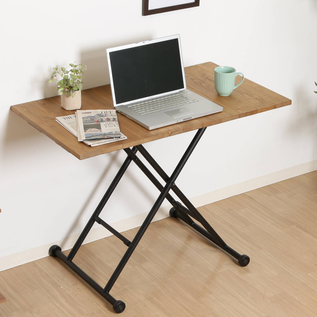 昇降テーブル 幅100cm 高さ調整 アンティーク調 レバー式 （ 昇降式テーブル 幅 100 テーブル ローテーブル ソファテーブル レバー式 折りたたみ 収納 リフトテーブル ）【3980円以上送料無料】