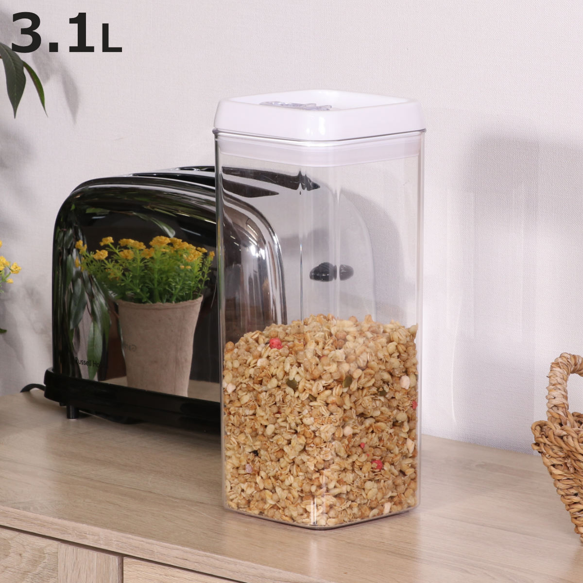 保存容器 3.1L スタッキングロックキャニスター キュピタ （ 密閉 プラスチック 3100ml 密閉容器 保存 容器 レバー パッキン ストッカー スタッキング 積み重ね 食品 調味料 鮮度保持 湿気防止 広口 クリア ）【3980円以上送料無料】