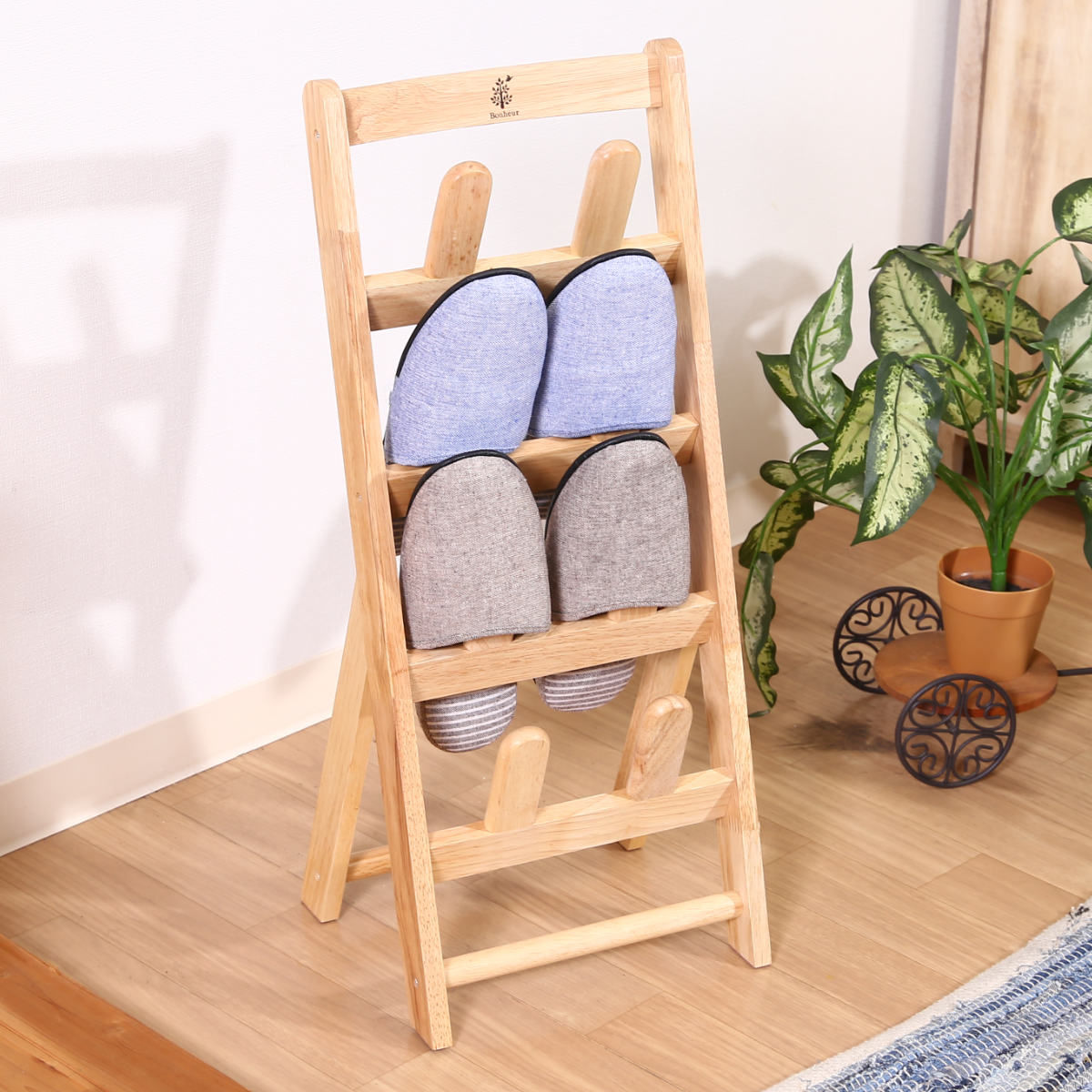 スリッパラック 4足分 ボヌール 木製 ( スリッパ スリッパスタンド スリッパ立て 縦型 おしゃれ ナチュラル スリム 4足 軽量 収納 玄関 エントランス ...