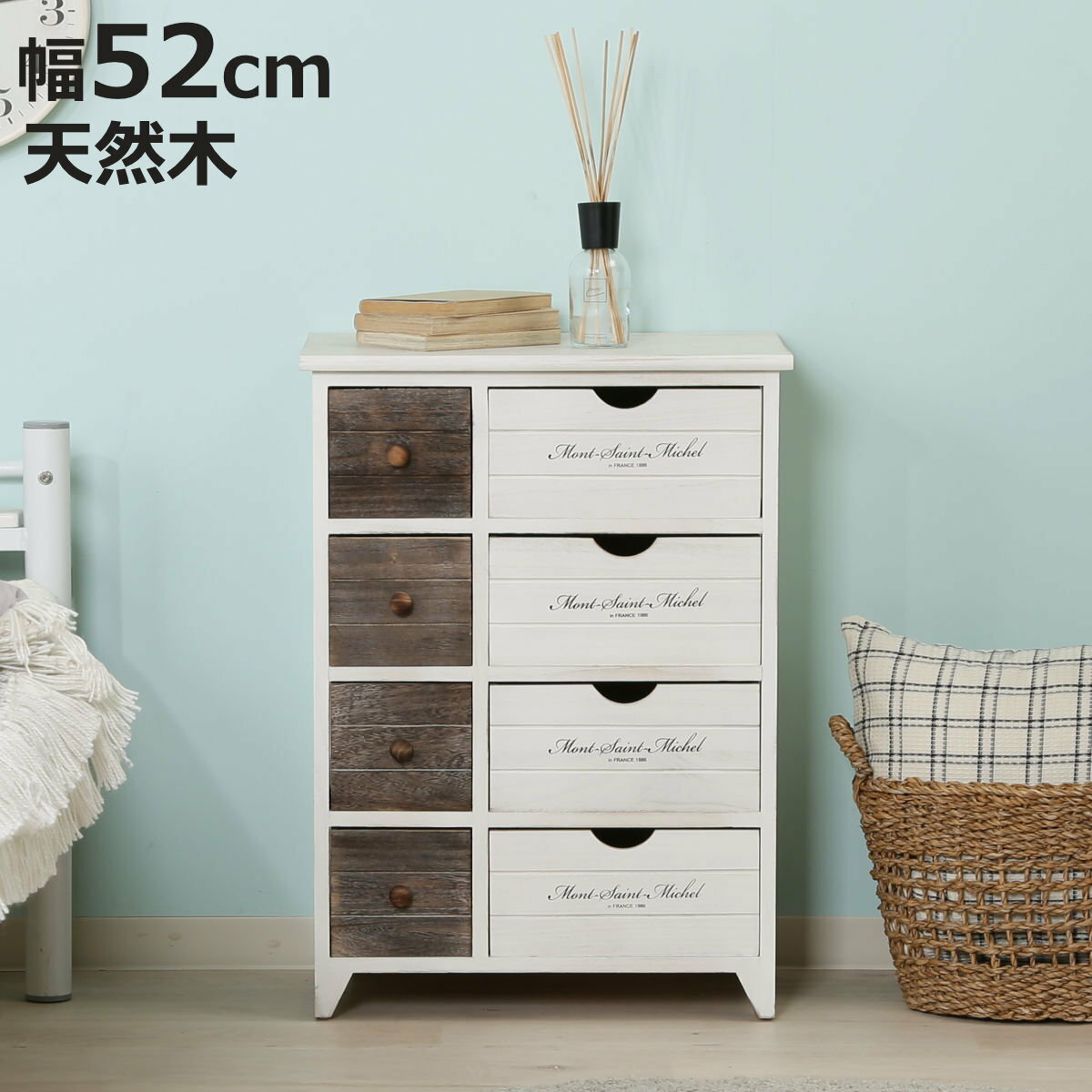 Other - チェスト 幅52cm 2列4段 アンティーク調 （ 収納 棚 キャビネット タンス 桐 完成品 リビング収納 家具 引き出し 防カビ 防虫 ホワイトウォッシュ おしゃれ ）【3980円以上送料無料】