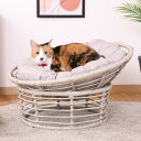 ペットベッド クッションチェア ペット用 猫 ラタン調 ( ペットスツール ベッド ペットチェア クッション付 チェア ペット用クッション 小型動物 犬 椅子 ...