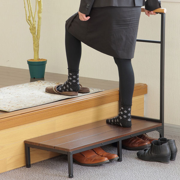玄関 踏み台 幅91cm 手すり付き 片側タイプ ( 送料無料 玄関台 玄関ステップ 手すり 昇降台 玄関踏台 段差 軽減 靴 昇降 補助具 足場 木製 天然木...