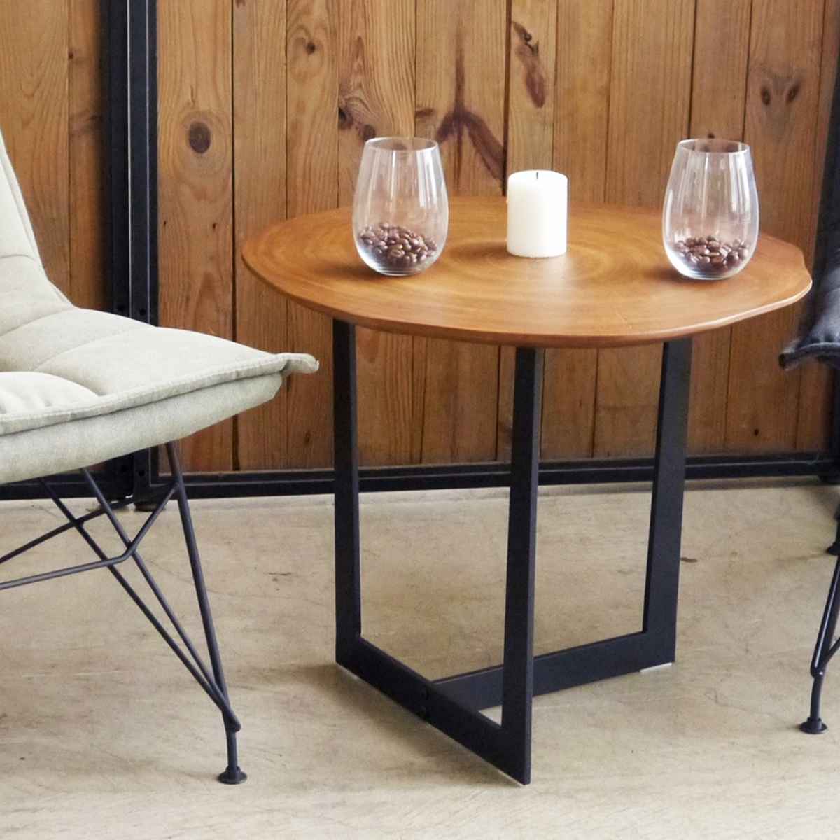 サイドテーブル 円型 ウォールナット突板 約直径55cm （ ナイトテーブル ミニテーブル カフェテーブル ..