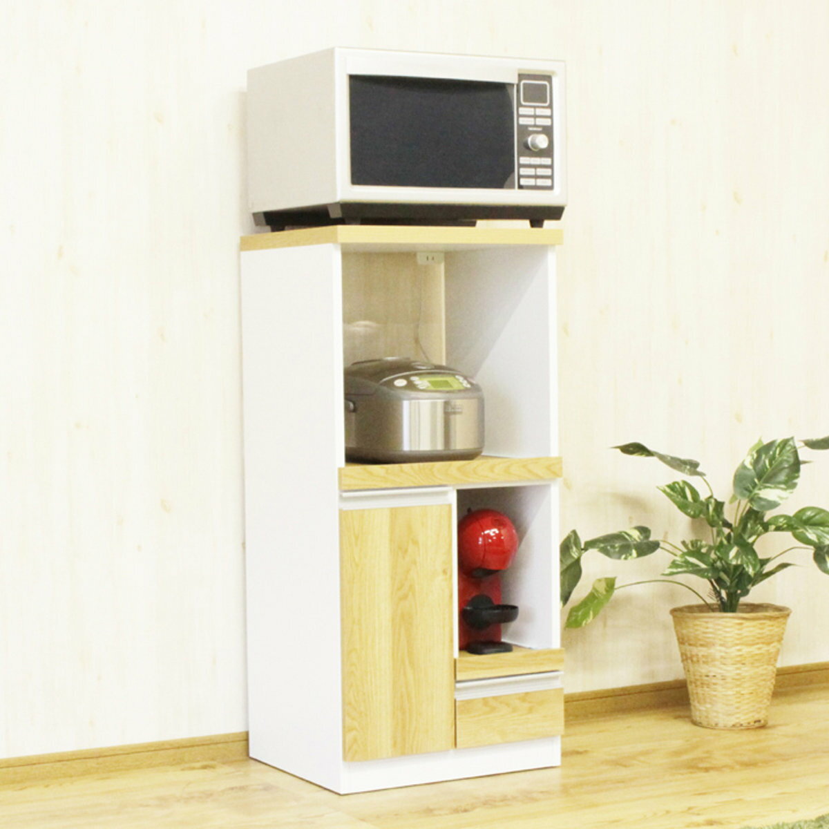 ［組立済］米びつ付きレンジ台　オーブンレンジや炊飯器置きスペース、大収納庫付き レンジ台 – MKeLIFE（エムケー精工）