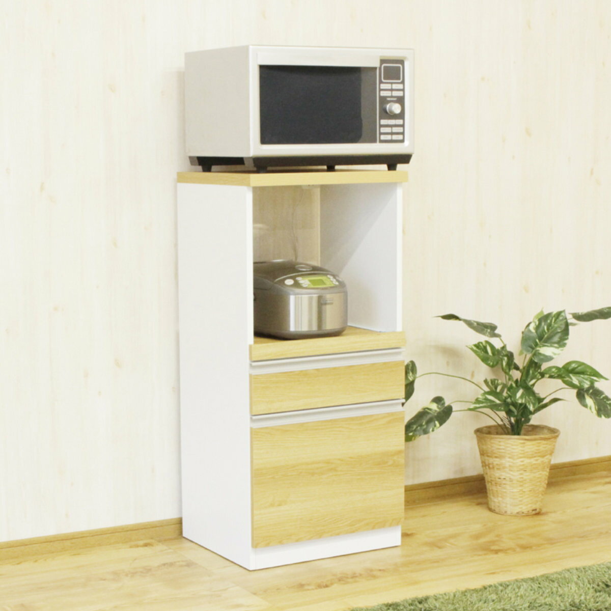 レンジ台 スライドカウンター 引出し付 コンパクト 木目調 幅48cm （ 送料無料 キッチンラック キッチ..