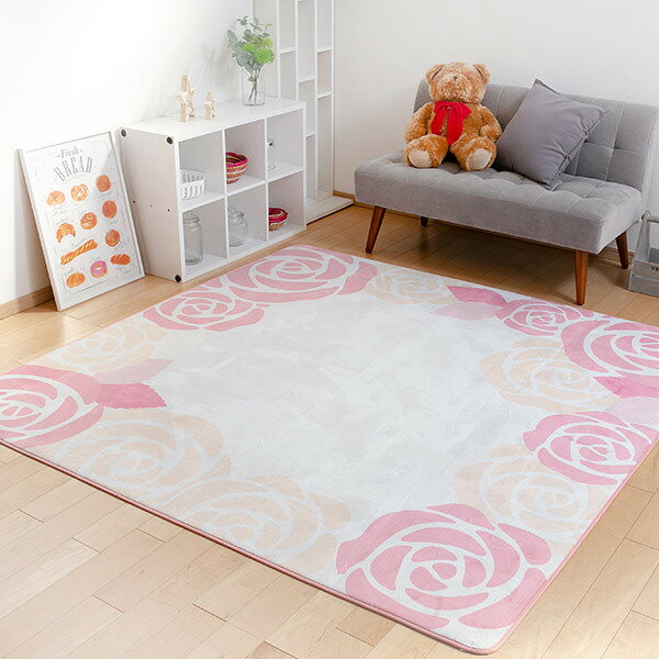 ラグ ふっくらなめらか 転写フランネルラグ レネ 190×240cm （ 送料無料 ラグマット カーペット 絨毯 マット 滑り止め付き ウレタンクッション入り 短毛 洗える リビング ダイニング 床暖 ホットカーペット 対応 ） 【3980円以上送料無料】