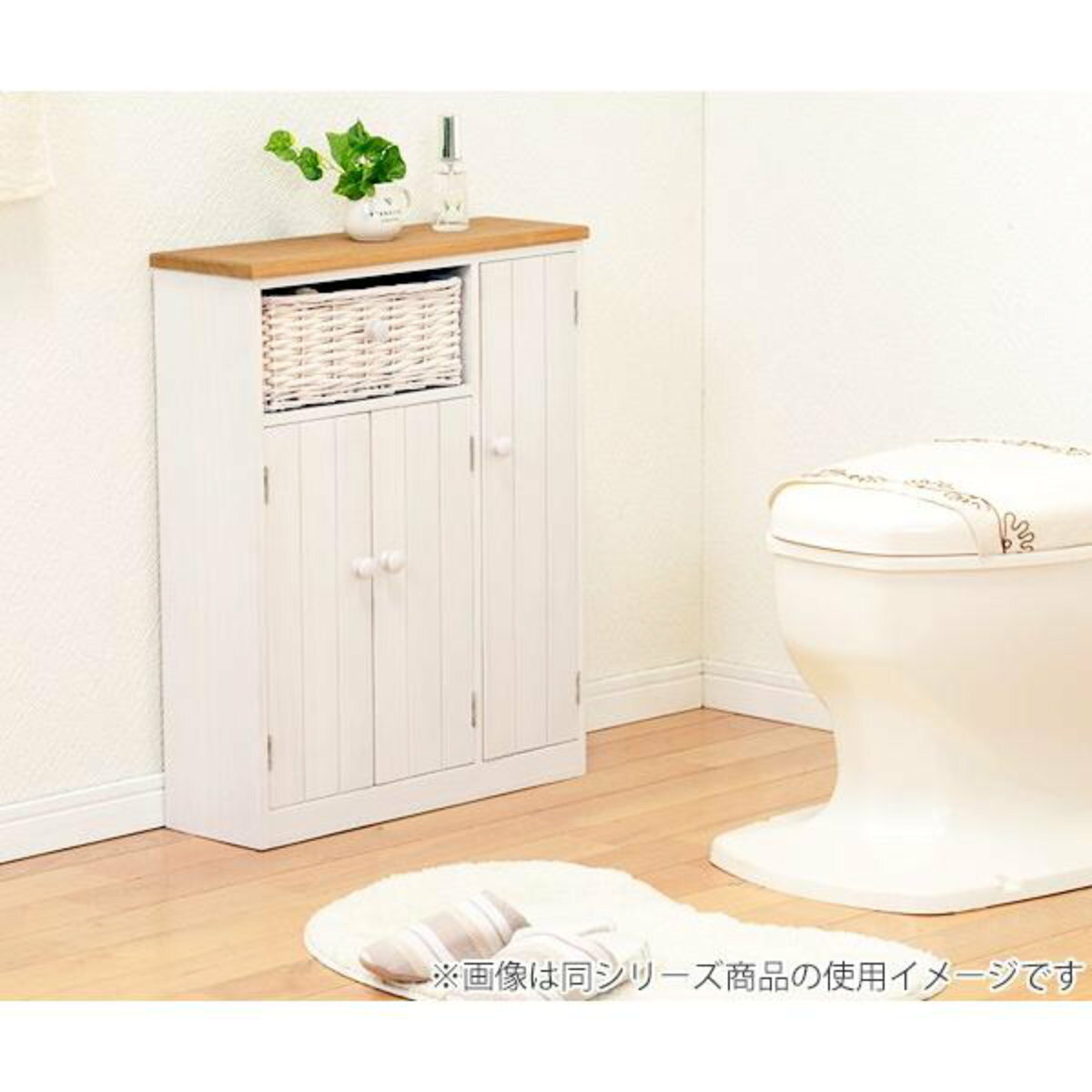 トイレラック 木製 カントリー調 スリム カゴ付 幅19cm ( トイレ収納ラック サニタリー収納 トイレットペーパーストッカー 収納ラック トイレ収納 掃除道具収納 ペーパーホルダー 掃除道具 )【3980円以上送料無料】 [3]