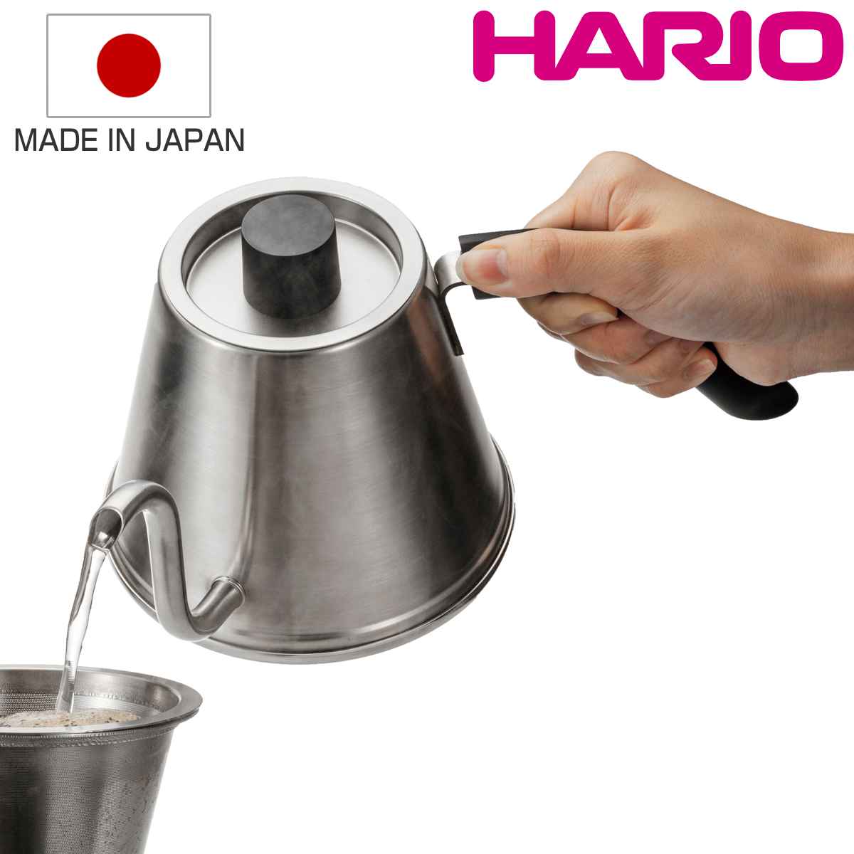 ハリオ プアコントロールケトル 600ml 粕谷モデル ステンレス （ HARIO 直火対応 IH対応 ドリップポット コーヒーポット ドリップケトル コーヒー 珈琲 用品 ハンドドリップ 横取っ手 細口 日本製 おしゃれ ）【3980円以上送料無料】