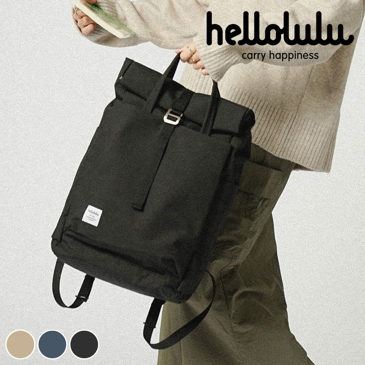  リュック hellolulu ケーシー KACY （ ハロルル リュックサック バックパック ビジネスリュック バッグ かばん 鞄 レディース メンズ 軽い 撥水 通学 通勤 PC収納 ロールトップ サイド 背面 ポケット 手提げ おしゃれ ）