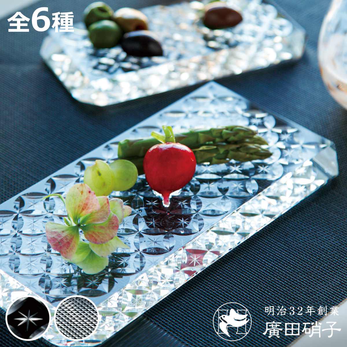 廣田硝子皿さゆる平皿大小醤油・薬味皿