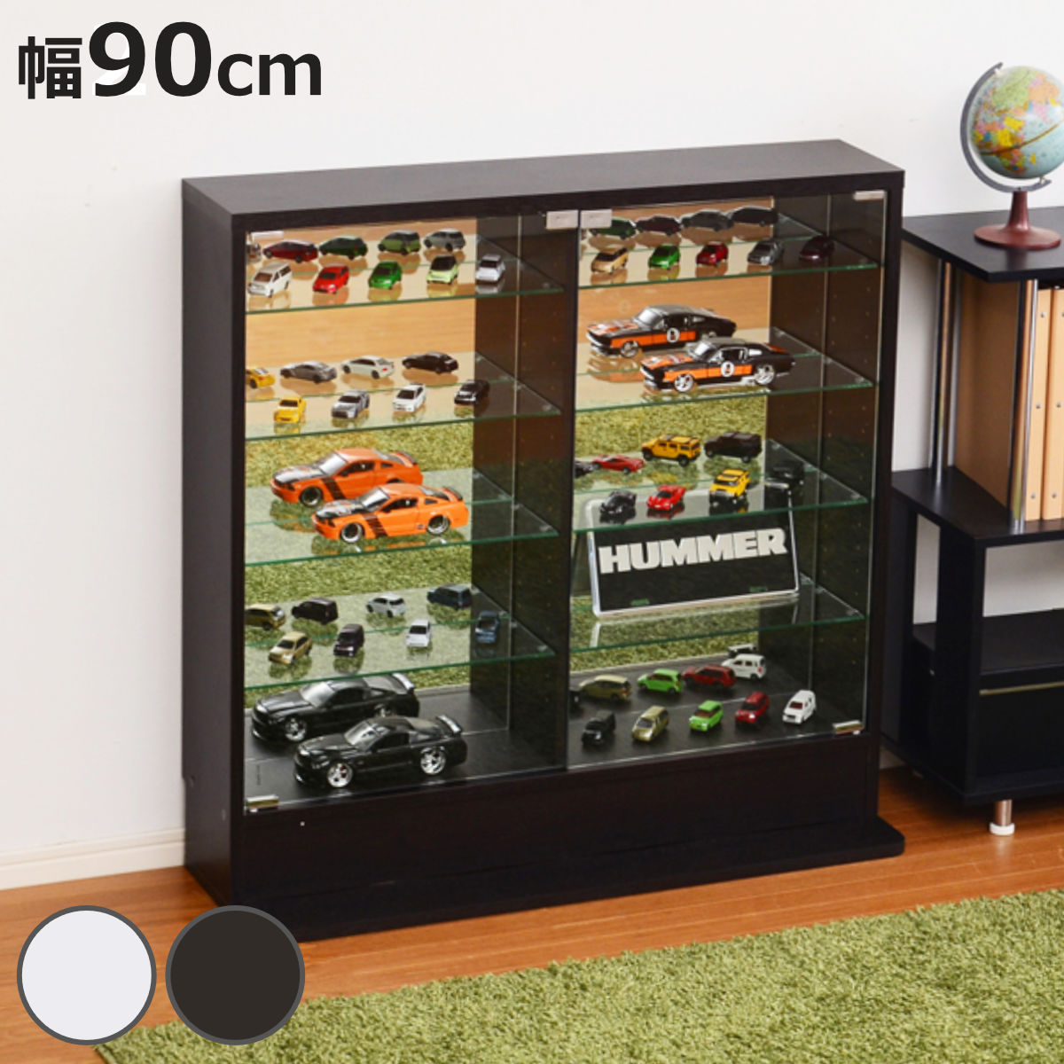 コレクションラック 幅90cm ワイド ロー 浅型 ショーケース （ ウィスキー棚 ラック コレクション ガラ..