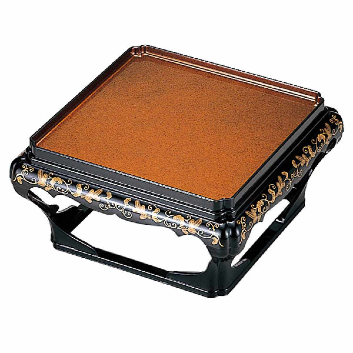 殿様膳 仁ノ膳 片面タイプ 足付 梨地 松唐草 お膳 業務用 ( 本膳料理 二の膳 懸盤 御膳 懐石膳 食膳 敷膳 お盆 台 朱塗り 漆塗 茶色 金 )【398...