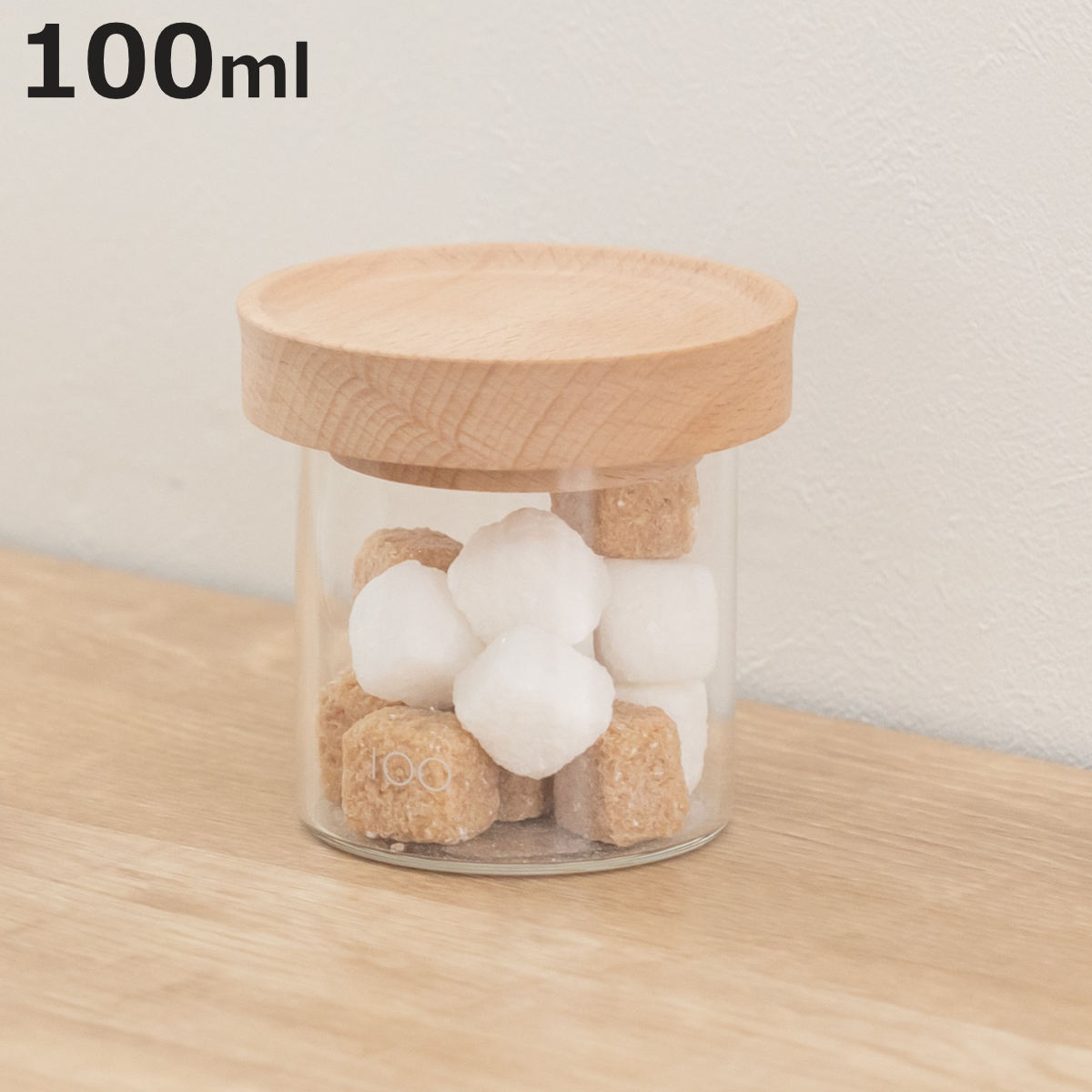 保存容器 100ml マッシュルーム キャニスター （ ガラス 耐熱ガラス 電子レンジ対応 密閉 天然木 ガラス容器 密閉容器 耐熱ガラス容器 保存 容器 入れ ガラス瓶 調味料入れ ガラスびん 食品保存 小物入れ 透明 クリア ）【3980円以上送料無料】