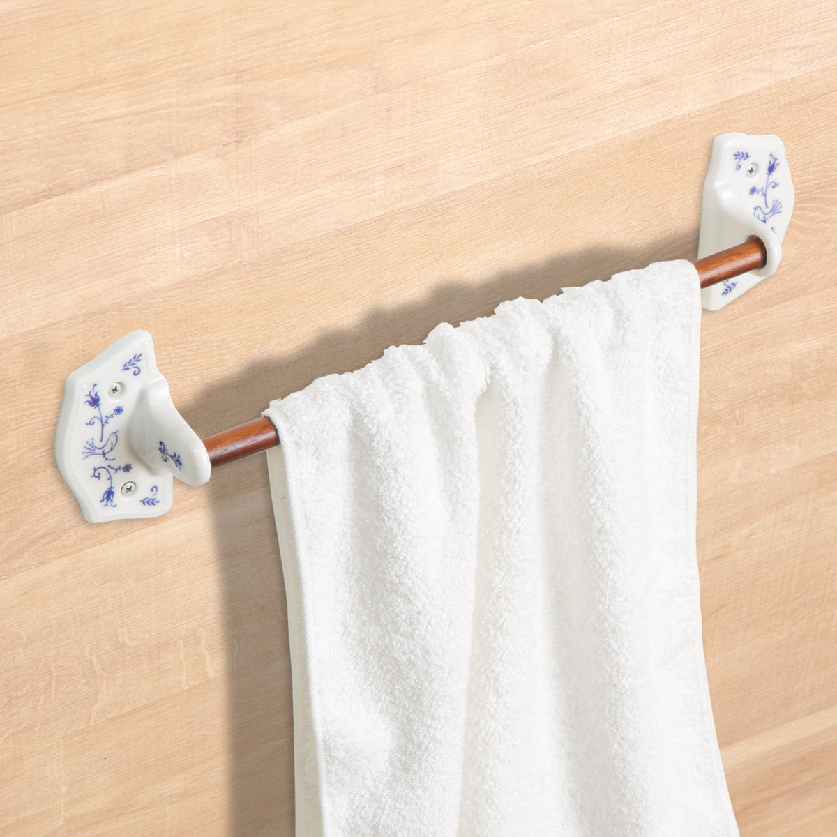 タオルハンガー キュジーヌ 磁器 天然木 ( タオル掛け タオルホルダー タオルバー 壁付け ネジ 日本製 バー型 I型 キッチン 洗面所 トイレ 壁 フレンチ...