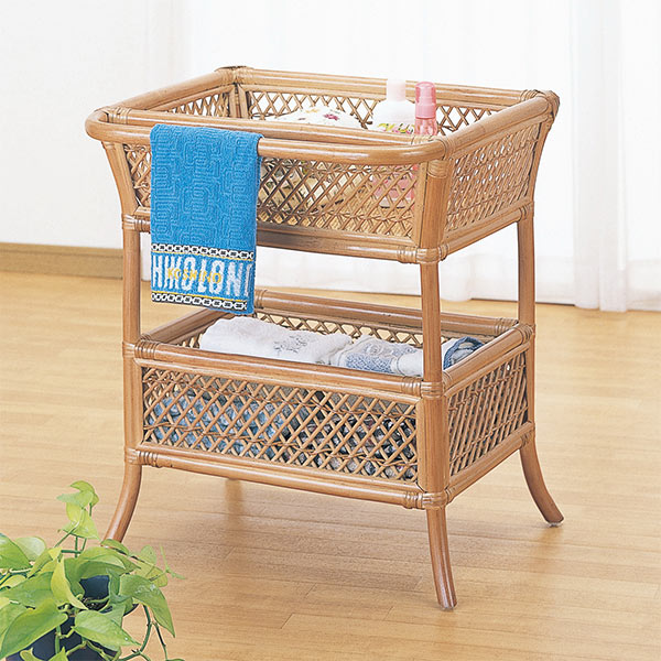 Rattan - 脱衣かご 2段 ラタン製 ランドリーバスケット 籐家具 幅56cm （ 送料無料 洗濯かご バスケット アジアン ） 【3980円以上送料無料】