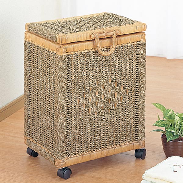 Other - ランドリーボックス ラタン製 洗濯かご キャスター付 幅42cm（ 送料無料 洗濯かご バスケット アジアン ） 【3980円以上送料無料】