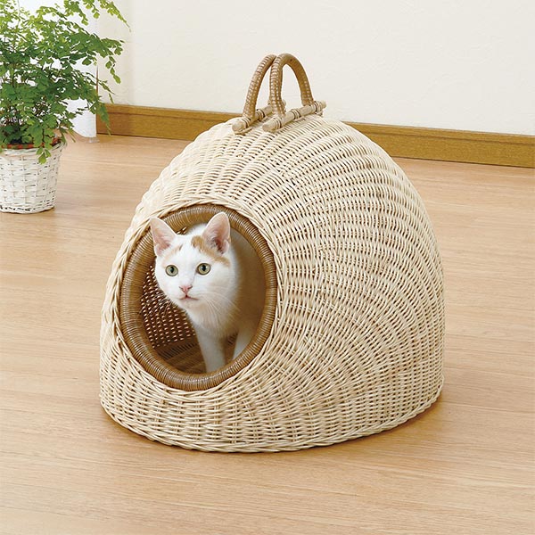 ペットハウス ラタン 猫ちぐら 籐家具 幅45cm （ 送料無料 ペット ベッド 猫 犬 動物 かご バスケット 雑貨 インテリア アニマルバスケット ペットベッド 猫用 犬用 ネコ イヌ ） 【3980円以上送料無料】