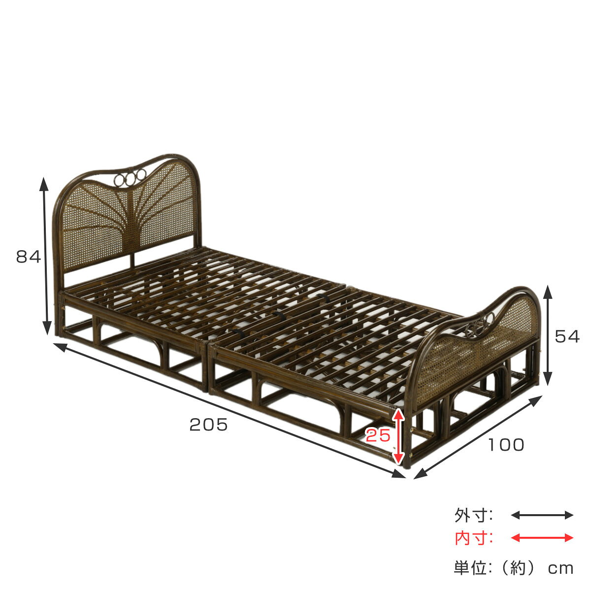 籐 シングルベッド フレームのみ ( 送料無料 ラタン ベッド ベット シングル すのこ フレーム 幅100cm 天然素材 通気性 ダークブラウン アジアン家具 ラタン家具 ) 【3980円以上送料無料】 [2]