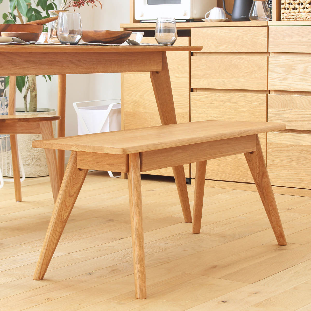 ダイニングベンチ 幅100cm リバー 木製 天然木 （ 送料無料 オーク材 ダイニング 食卓椅子  ...