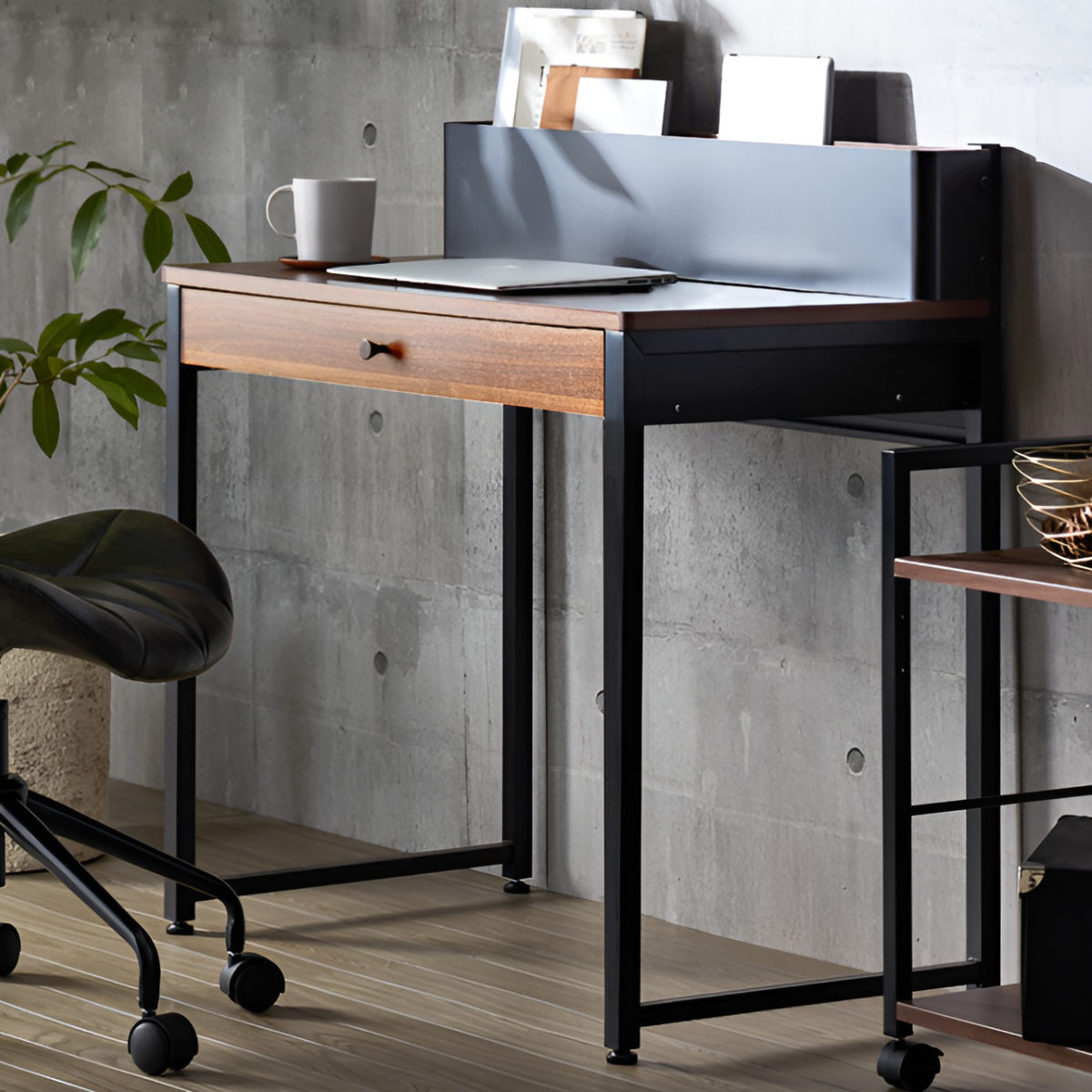 パソコンデスク 幅85cm 木目調 スチールフレーム （ デスク PCデスク パソコン 机 ワークデ ...