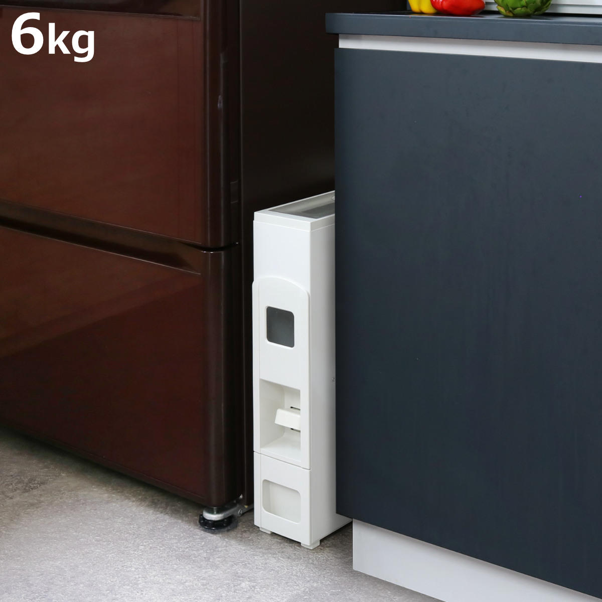 米びつ 5kg用 スリム ライスディスペンサー ホワイト 6kg （ 5kg 無洗米対応 一合計量 計量米びつ 幅10cm ライスボックス 計量 5キロ用 米櫃 こめびつ 無洗米兼用 おすすめ 隙間 ）【3980円以上送料無料】