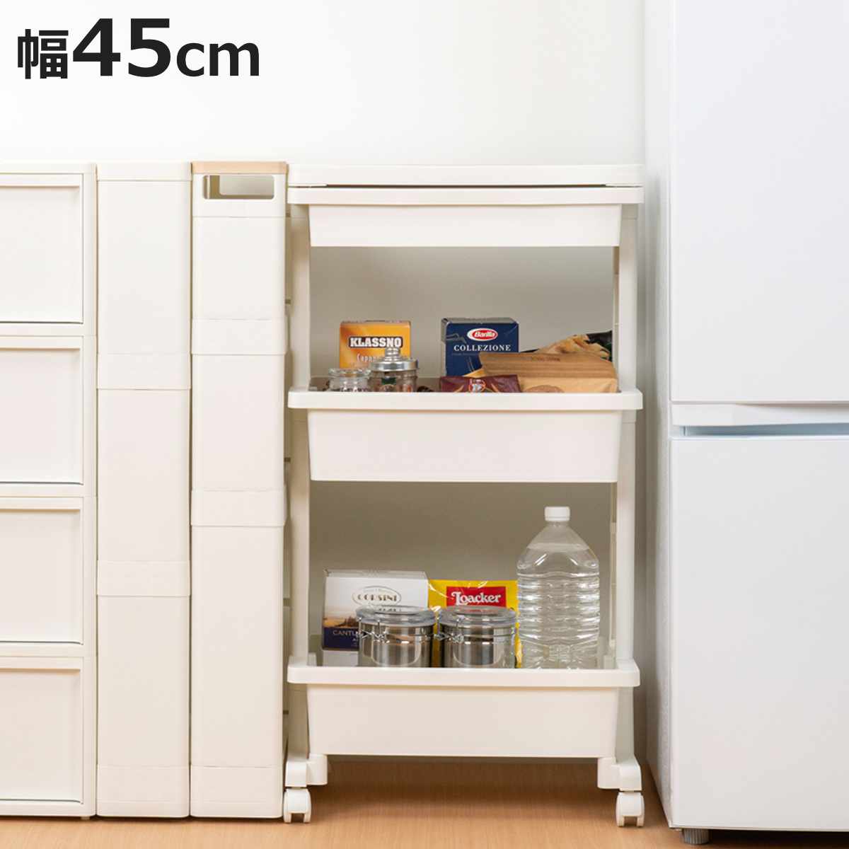 キッチンワゴン LISE テーブルワゴン引出付 ウッド 3段 （ リセ キャスター付き 天板付き サイドワゴン キッチンラック キッチン収納 ストッカー 引出し 収納 オープンラック 作業台 キッチン 天板 リバーシブル 組立品 移動 ）【3980円以上送料無料】