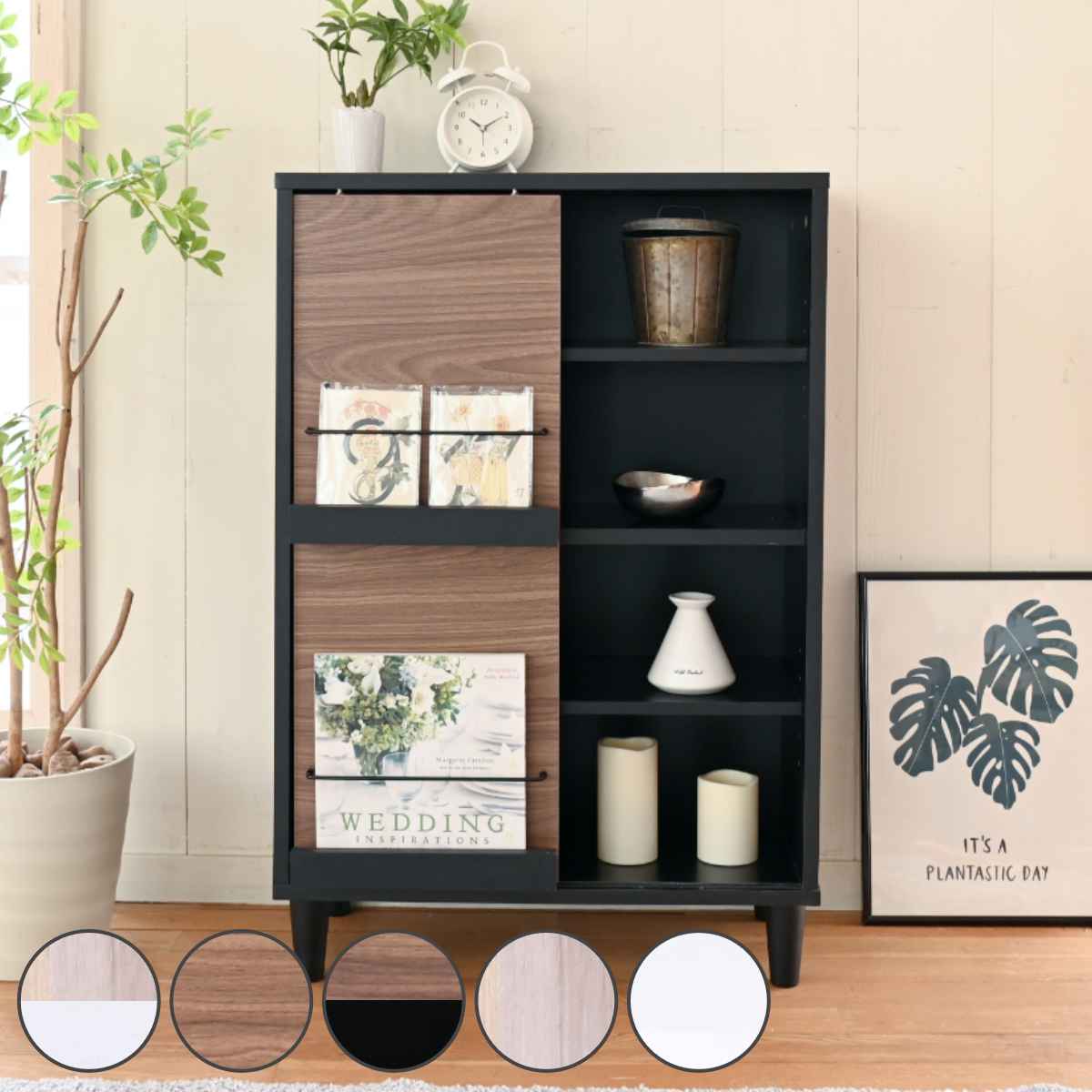 ディスプレイラック スライド扉 組合せ家具 北欧風 Adatto 幅60cm （ ラック 本棚 収納 棚 シェルフ 飾..