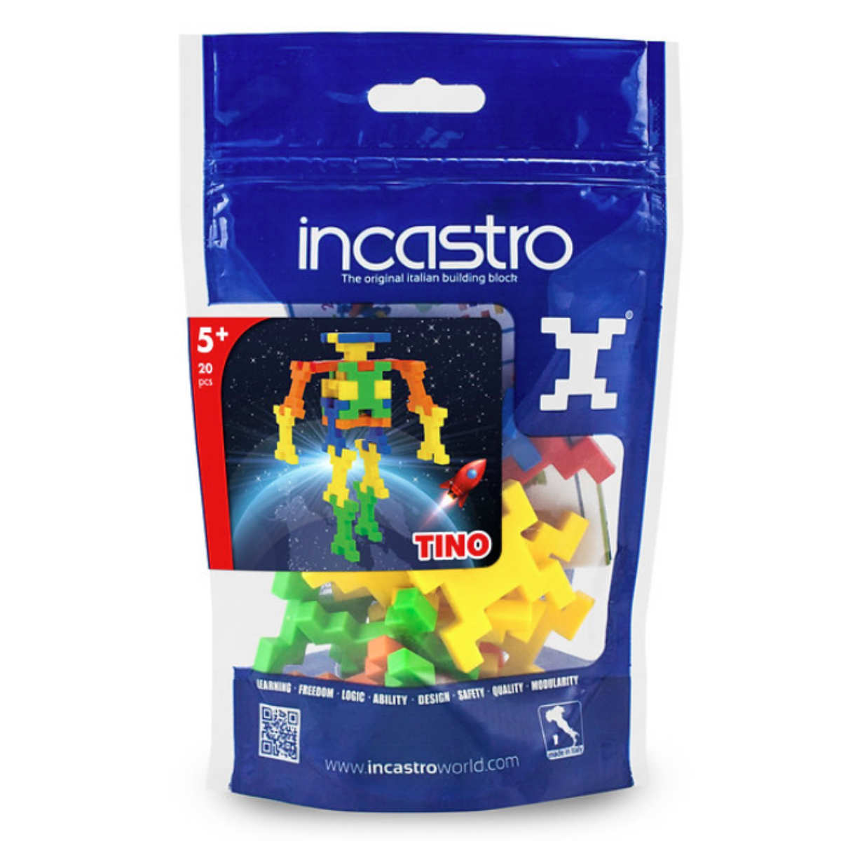 知育玩具 インカストロDoypack Tino20ピース入り （ ブロック オモチャ ロボット 5歳以上 イタリア製 知育おもちゃ モッテッソーリ 男の子 小学生 子供 キッズ 室内遊び 知育 玩具 プレゼント 想像力 集中力 忍耐力 1つの形 ） 【3980円以上送料無料】