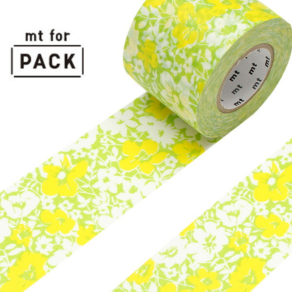 クラフトテープ 粘着テープ 幅広 mt for PACK 花柄 幅45mm ( ガムテープ テープ おしゃれ 花 フラワー イエロー 黄色 グリーン 緑 梱包 ...