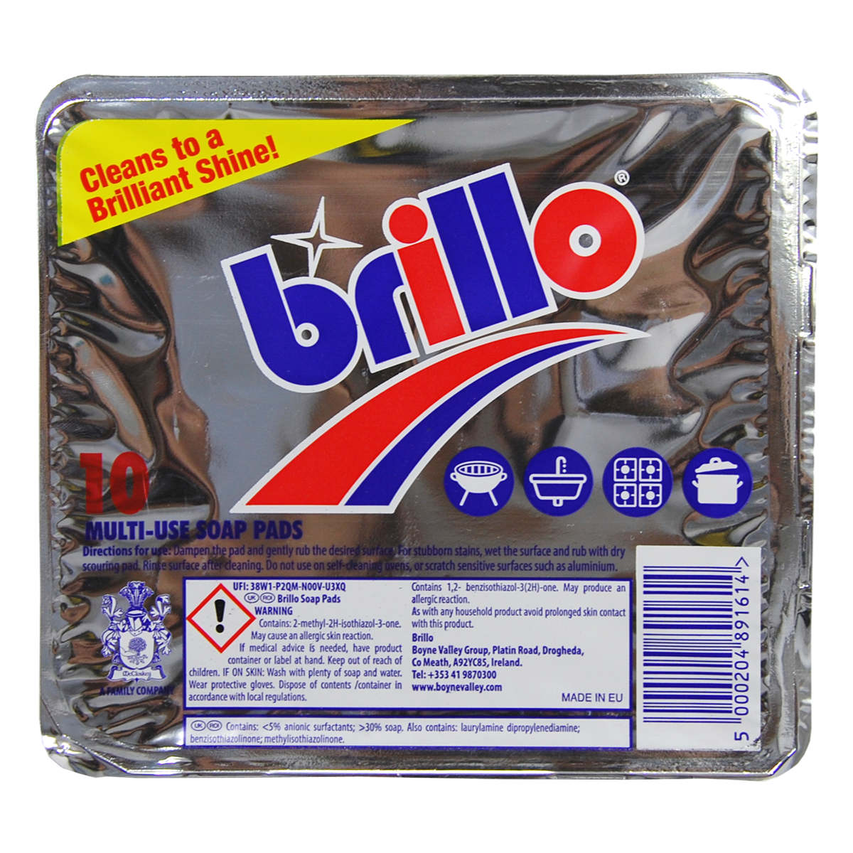 たわし brillo ブリロ UK マルチソープパッド 10個入 （ 金属たわし コゲ落とし スポンジ スチールウール キッチンブラシ キッチンスポンジ フライパン 鍋 コゲつき 油汚れ 掃除 ガンコな汚れ 泡立ち 焦げ こげ落とし 洗剤付き ）【3980円以上送料無料】