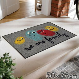 玄関マット 50×75cm 厚さ 6mm 屋内兼用 wash＋dry A Happy Family （ 送料無料 屋外 屋内 兼用 薄型 洗える キッチン ラグ ドアマット 滑り止め おしゃれ 室内 エントランス インテリア 丸洗い 洗濯機 水洗い すべり止め 付き ） 【3980円以上送料無料】