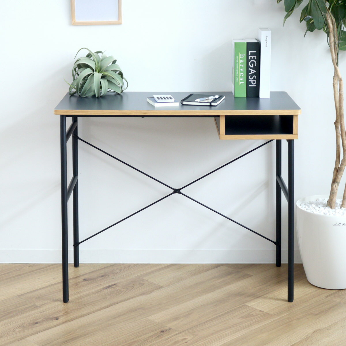 ワークデスク 幅90cm 棚付 木製 メラミン スチール （ パソコンデスク PCデスク 幅 90  ...