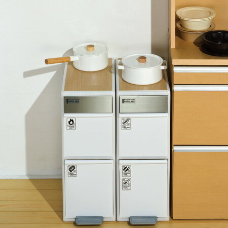 ゴミ箱 分別 分別スイングステーション ワイド ウッドトップ 2段 （ 送料無料 分別ゴミ箱 ごみ箱 収納 幅 25cm キッチン スリム くずかご ダストボックス おしゃれ ） 【3980円以上送料無料】のサムネイル