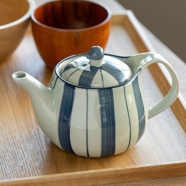 ポット 550ml 染十草 茶こし付き 急須 ティーポット 陶器 （ 食洗機対応 後手型急須 茶漉し付き 片手 3..