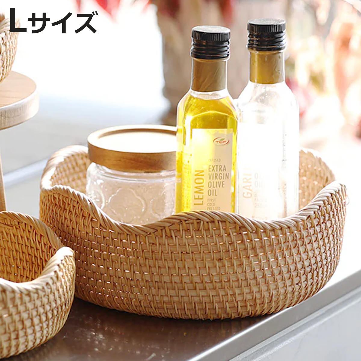 バスケット WAFFELS BASKET CURVE L かご ラタン 直径25.8×高さ10cm （ 収納 天然素材 カゴ 籠 かごバスケット 小物収納 小物入れ ラタン製 籐 籐製 見せる収納 インテリア 雑貨 おしゃれ ）