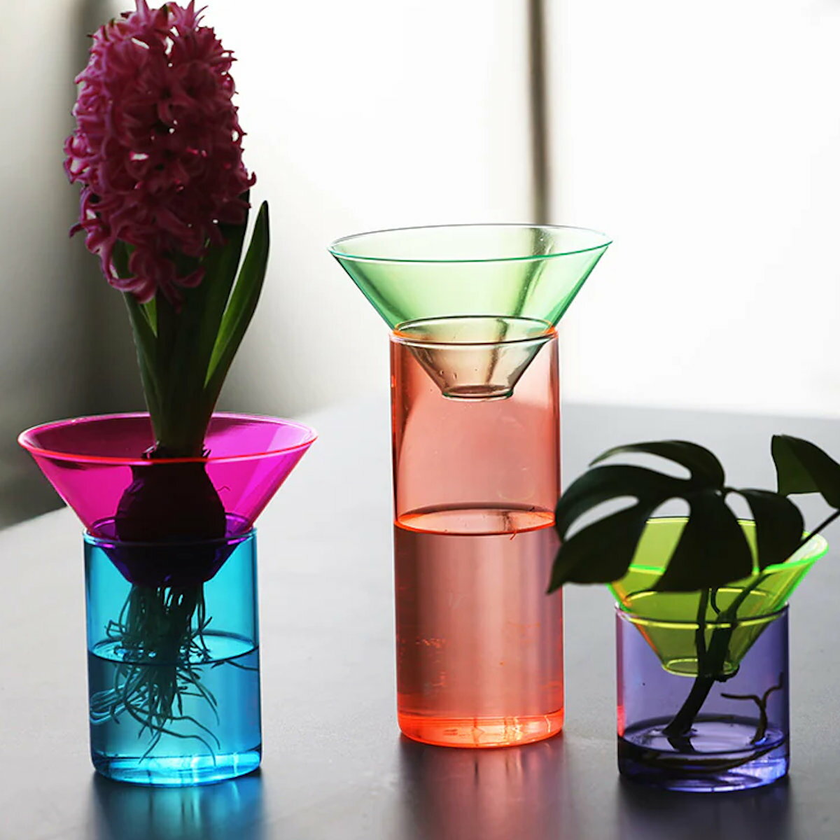 フラワーベース GLOW GROW MOON SPROUT AQUA BLOOM SUN LEAF （ 花ビン 花びん 花器 フラワー 花 飾る 水耕栽培 花入れ ガラス製 ネオン おしゃれ 一輪挿し サボテン 多肉植物 低い オブジェ ）
