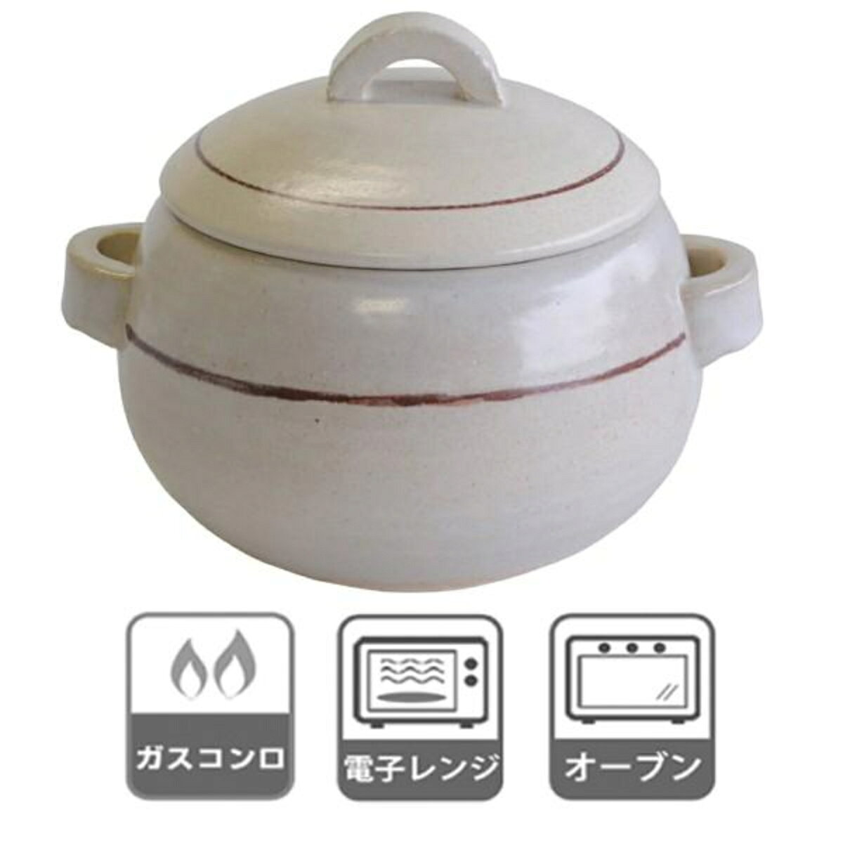 炊飯土鍋 3合炊 直火専用 ラインホワイト 萬古焼 日本製 （ ご飯土鍋 陶器製 どなべ おすすめ 電子レンジ対応 オーブン対応 ご飯鍋 炊飯用土鍋 炊飯鍋 三合炊き お釜 キッチン用品 調理器具 調理用品 蓋付き ）【3980円以上送料無料】 colorfulbox-10056808 お弁当グッズのカラフルボックス サンプル画像3