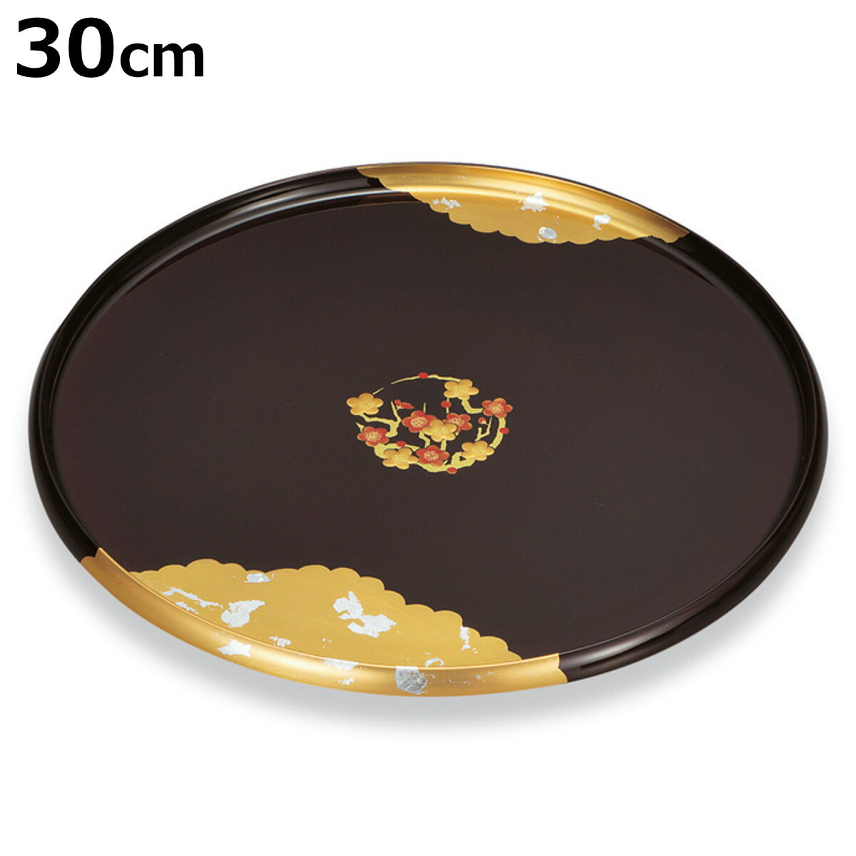 盆 100 丸盆 溜 梅の華 （ 30cm 樹脂 プラスチック 日本製 お盆 おぼんトレー トレイ 軽量 軽い 割れにくい 高級感 おしゃれ 和 和柄 和風 ）【3980円以上送料無料】