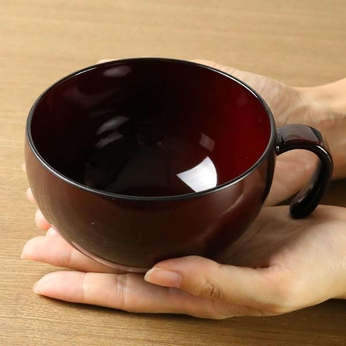 汁椀 赤溜 大 持ち手付き クリーンコート加工 480ml 大きめ 食器 山中塗 日本製 （ 電子レンジ対応 食洗機対応 和食器 割れにくい 器 うつわ お椀 椀 味噌汁椀 味噌汁 お碗 汚れにくい 電子レンジ 食洗機 対応 木製風 プラスチック ）【3980円以上送料無料】 colorfulbox-10069569 お弁当グッズのカラフルボックス サンプル画像3